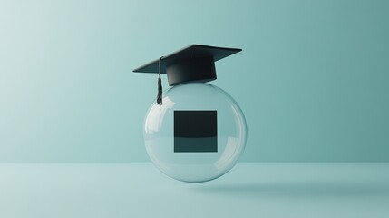 A transparent sphere with a scholarship grant inside, symbolizing educational financial aid. A graduation cap floats above. Concept of scholarships, student support, and academic success