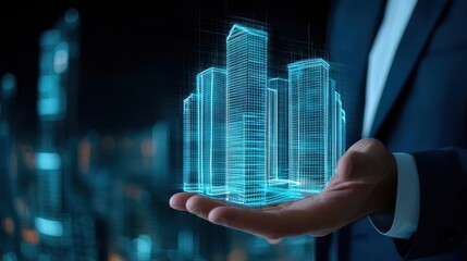 A person holding a futuristic building model symbolizing innovation in construction loan financing and technology