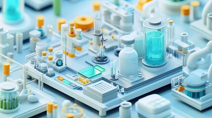 A Detailed 3D Render of a Modern Scientific Laboratory Featuring Advanced Equipment and Precise Instrumentation