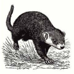 Obraz premium Illustration of a small mammal in motion, surrounded by grass, showcasing its natural habitat