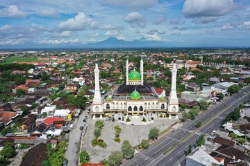 Aerial view of Baiturrahman Sukoharjo Grand Mosque. It is the largest mosque in Southeast Asia. Solo - Indonesia