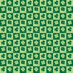 Vector Pattern Saint Patricks day checkered Lucky clovers art