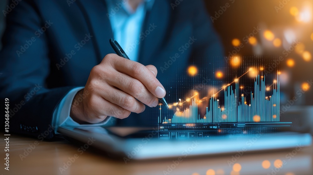 Poster man writing on a tablet as a representation of modern business practices and working capital managem