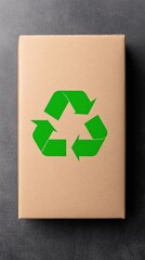 A sturdy cardboard package with a printed recycling symbol. Represents eco-friendly packaging, sustainability, environmental responsibility, for concepts of recycling, green shipping, waste reduction