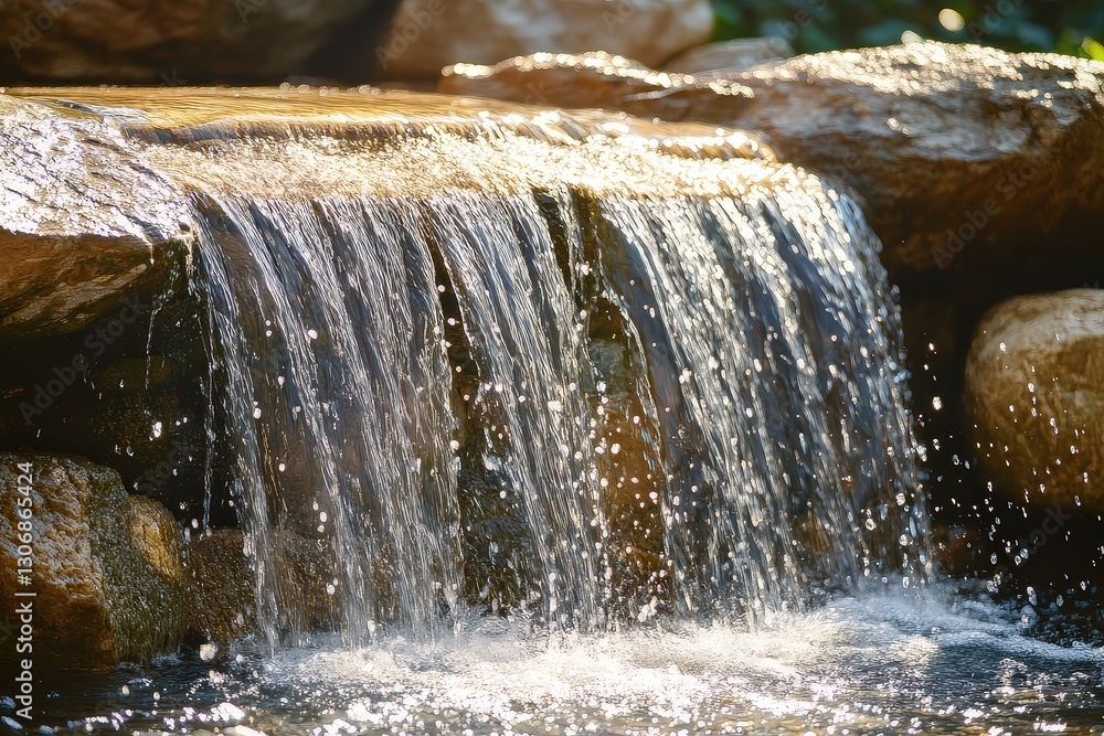 Poster glistening water cascading down a serene waterfall creating a tranquil atmosphere in a natural setti
