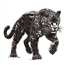 Majestic black jaguar prowling through a lush jungle, showcasing its strength and grace