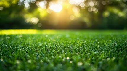 Naklejka premium Sunlight shines above a vibrant field of green grass