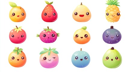 Cute cartoon fruits;  illustration;  white background; kids' book