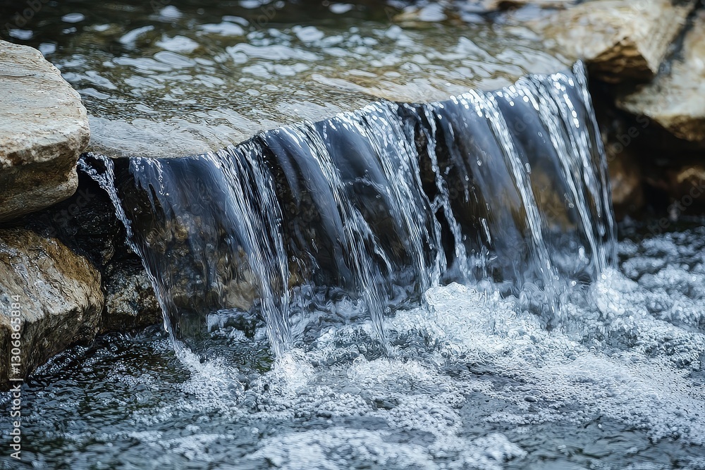 Poster glistening water cascading down a serene waterfall creating a tranquil atmosphere in a natural setti