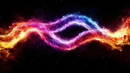 Abstract cosmic energy wave, vibrant colors swirling in dark space.