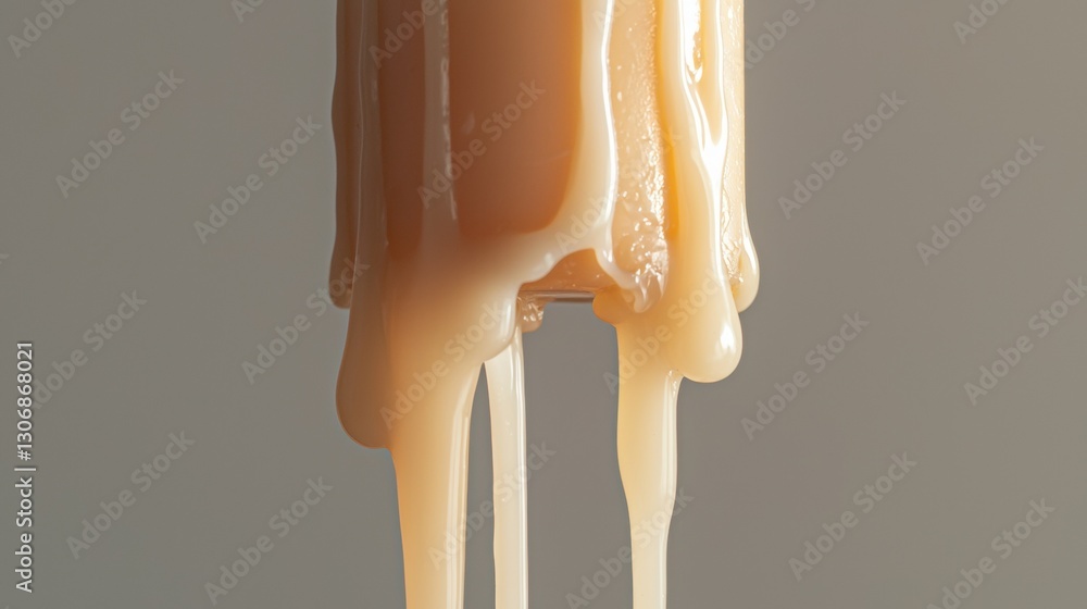 Poster close-up of a drizzle of caramel sauce on a stick. the caramel is a light brown color and appears to