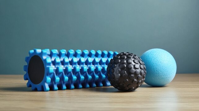 Foam roller and massage ball set for post-workout recovery.