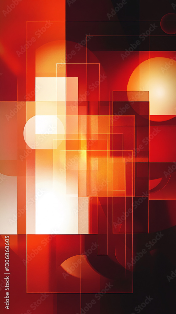 Poster Abstract image with overlapping red and orange geometric shapes creating depth and visual interest, showcasing a modern and dynamic design suitable for various applications