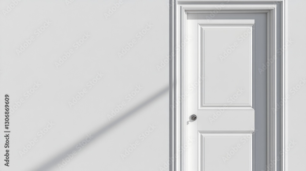 Poster a close-up of a door frame with a new door installed, leaving an empty area around the door for text
