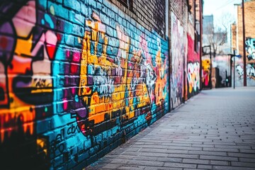 Vibrant Graffiti on Urban Walls Showcasing Bold Colors and Artistic Expression in a Lively...