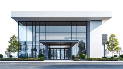 Modern Architectural Marvel: A sleek, modern building boasts clean lines, expansive glass windows, and a welcoming entrance. The architectural marvel is surrounded by manicured landscaping.