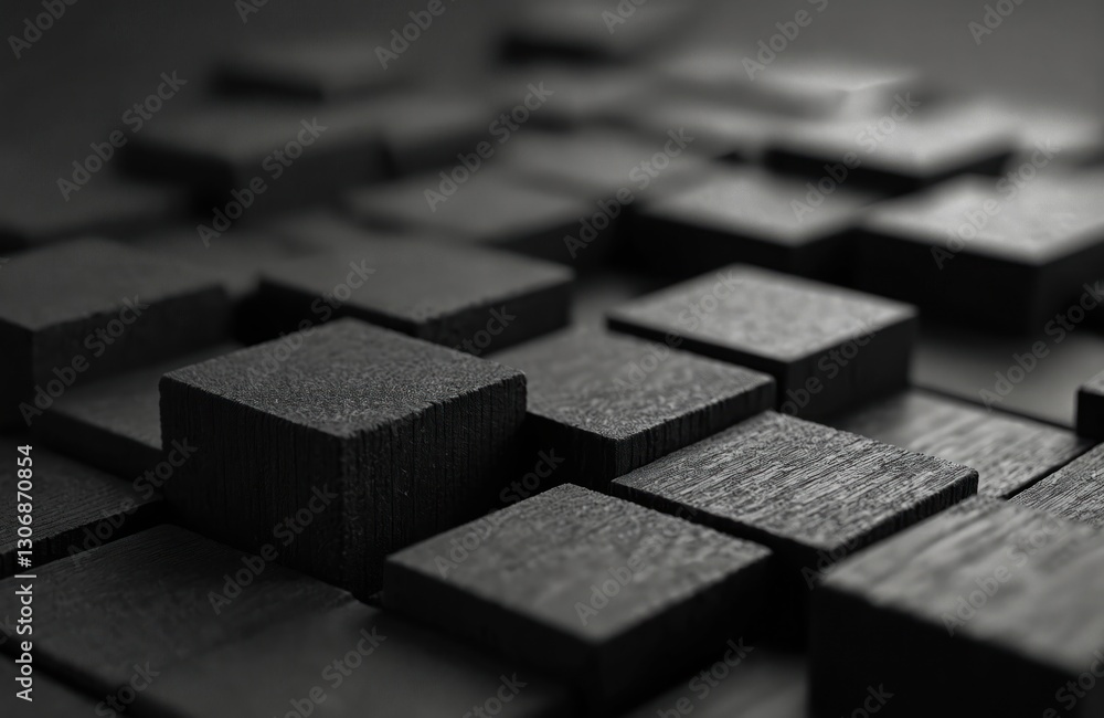 Aufkleber abstract black, white background with uneven cubes. dark monochrome wallpaper with square block patt
