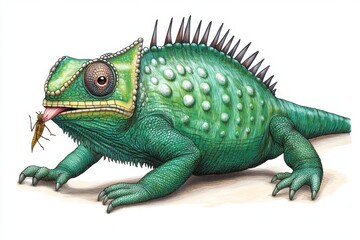 Obraz premium A veiled chameleon extending its long sticky tongue to catch an insect