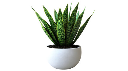 Green Plant Sits in White Pot, Isolated on White Background