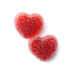Obraz premium Red Jelly heart shaped candies coated in sugar, isolated on white background