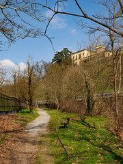 Naklejka premium Cycle path along the Lambro valley near Canonica at winter