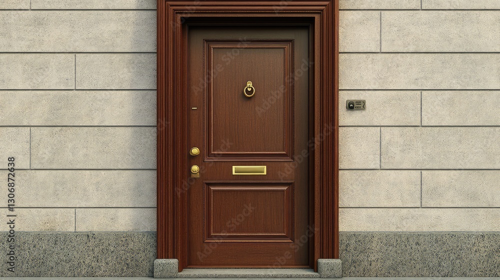 Poster a newly installed door with a neat frame, leaving clear space around it for adding text or design el