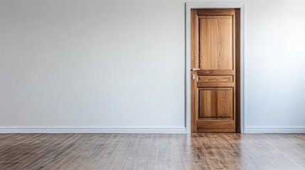 A newly installed wooden door with surrounding clear space on the frame for text or promotional copy.