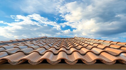 A partially installed roof with new tiles, leaving open space for overlaying text or promotional material.