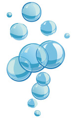 Group of floating blue bubbles