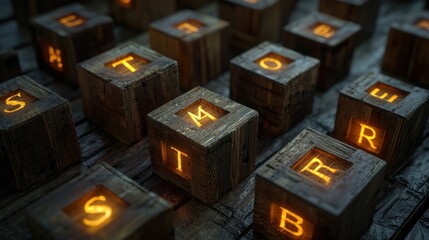 Obraz premium Illuminated wooden letter blocks spelling 