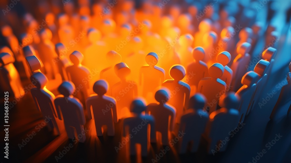 Poster group of silhouetted figures surrounding glowing center with warm light and shadows creating an atmo