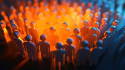 Group of Silhouetted Figures Surrounding Glowing Center with Warm Light and Shadows Creating an Atmospheric and Engaging Scene of Community and Connection