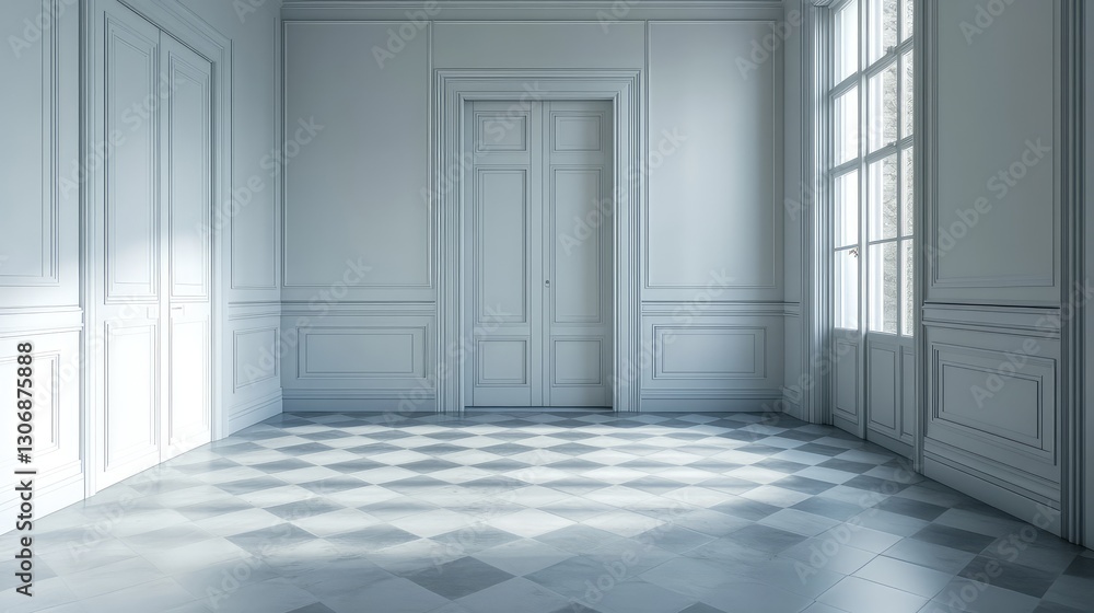 Poster a wide view of a door installation with an empty frame, leaving ample space for overlaying text or g