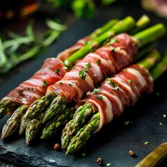 Savory asparagus wrapped in multiple layers of crispy bacon for an irresistible snack