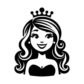 recommend clip art: A cheerful cartoon vector silhouette of a princess wearing a crown.