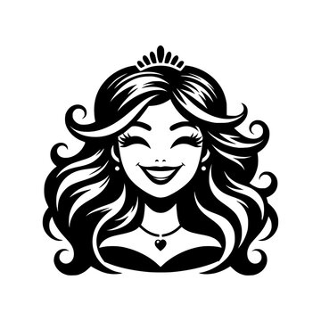 recommend clip art: A cheerful cartoon vector silhouette of a princess wearing a crown.