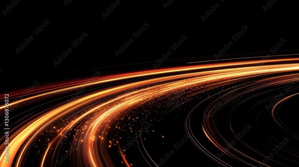 Poster bright golden sparkles with a deep warm background, shimmering abstract light trails for elegant cop