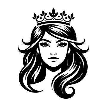 recommend clip art: A vector silhouette of a beautiful princess wearing a crown.