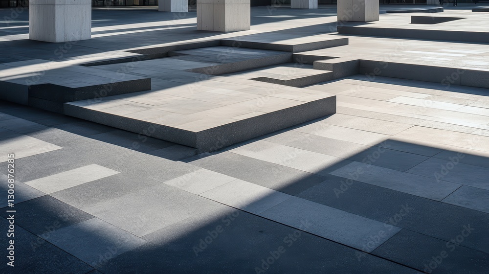 Poster modern architectural design showcasing geometric patterns with contrasting light and shadow effects 