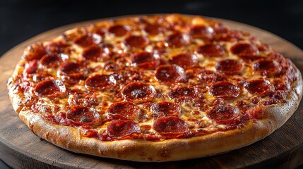 tasty pepperoni pizza with fresh ingredients on black background
