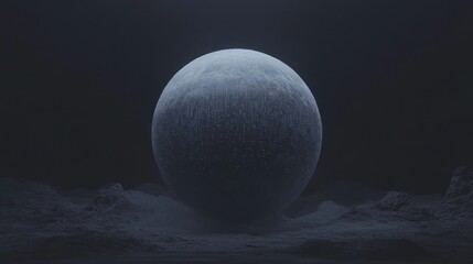 Glowing sphere on a dark, textured surface.