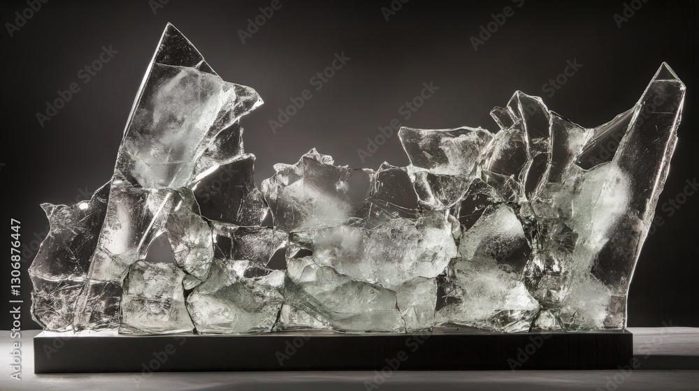 Poster abstract composition with ice shards exhibiting transparency and refraction