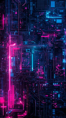 Obraz premium cyberpunk cityscape, neon glow, dark futuristic background, cyber vibes, sci-fi atmosphere, ultra sharp, 4K, mobile wallpaper, vertical