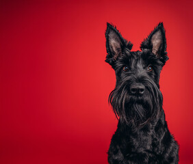 Giant Schnauzer dog on minimalistic colorful background with Copy Space. Perfect for banners, veterinary ads, pet food promotions, and minimalist designs.