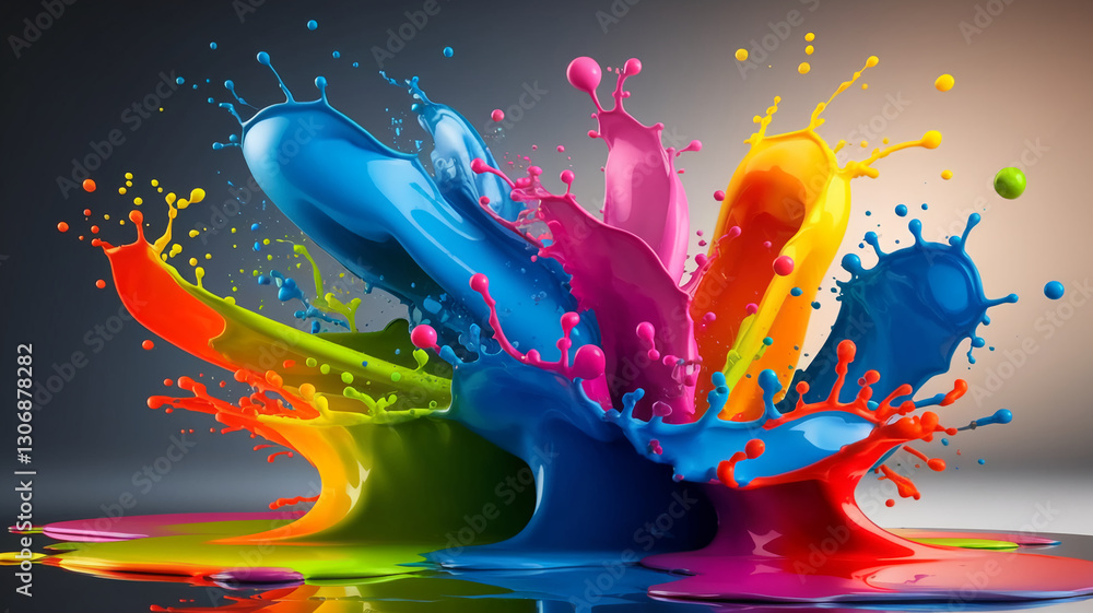 Poster vibrant multicolored paint splashes create dynamic, energetic composition, showcasing creativity, en