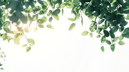 Lush green leaves frame a bright, white background.
