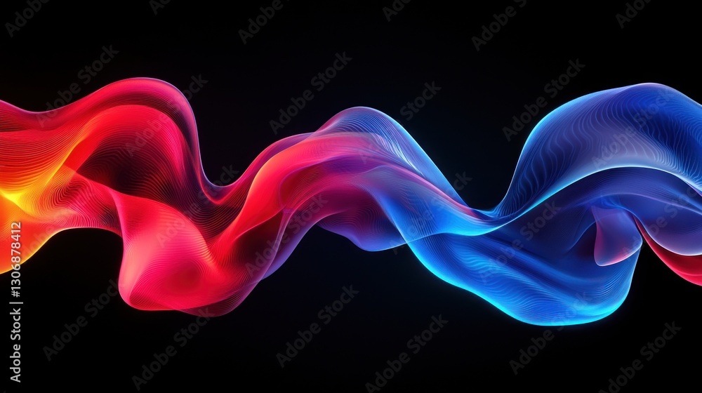 Poster colorful flowing abstract lines swirl and curve across a black background