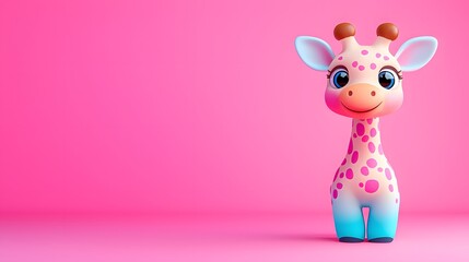 Adorable Cartoon Giraffe on Pink Background