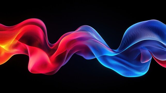 Colorful flowing abstract lines swirl and curve across a black background