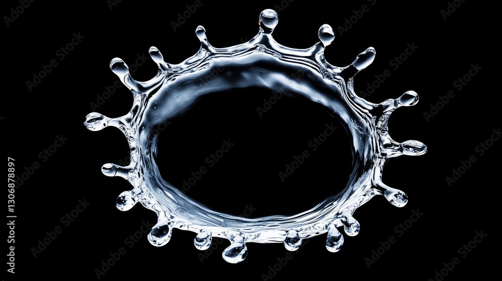 Poster isolated water splash in a d-like effect, frozen in motion against a dark background, elegant and mo